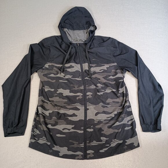 Travis Mathew Men's XL Mosquito Mayhem Windbreaker Gray Camo Hooded Golf Jacket - Picture 1 of 10